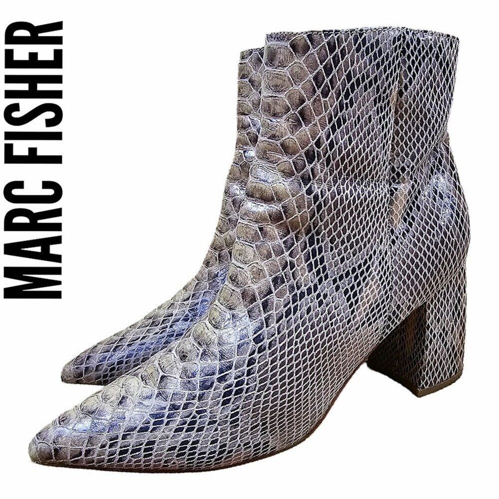 Marc Fisher Snake Print Block Heel Stretch Boot S… - image 1